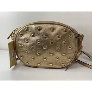 Michael Kors Ginny Medium Messenger Pale Gold Leather MSRP $278